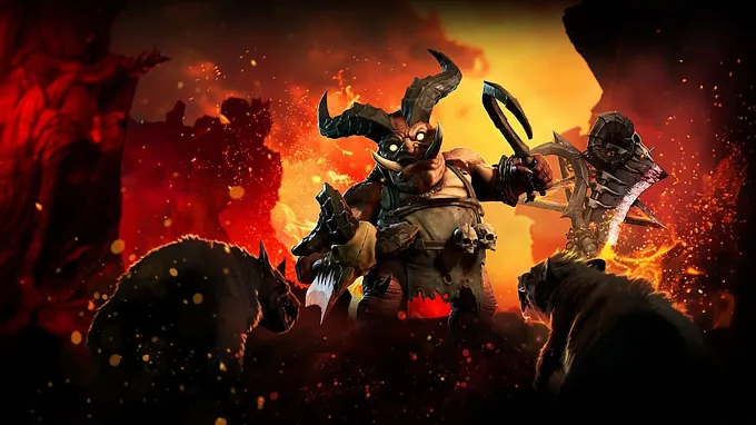 Diablo 4 Baby Butcher pet looking for fresh meat running in the fire among demons