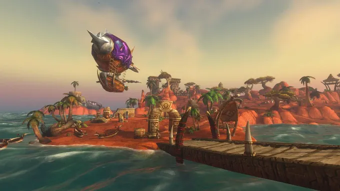 WoW Forever first look at darkspear Island with a floating ship and the zone overview